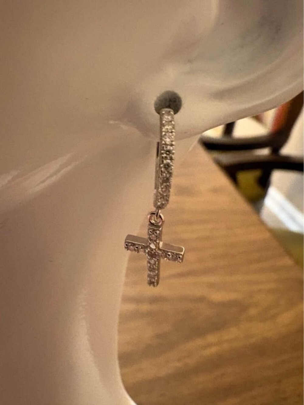 Sterling Silver 0.60 CT Moissanite Cross Dangle Hoop Earrings